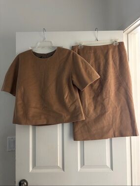 Loro Piana x Brooks Brothers 2 Piece Baby Camel Hair Brown Shirt/Skirt Set Sz6